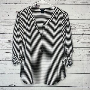 Ann Taylor Black and White Striped Blouse